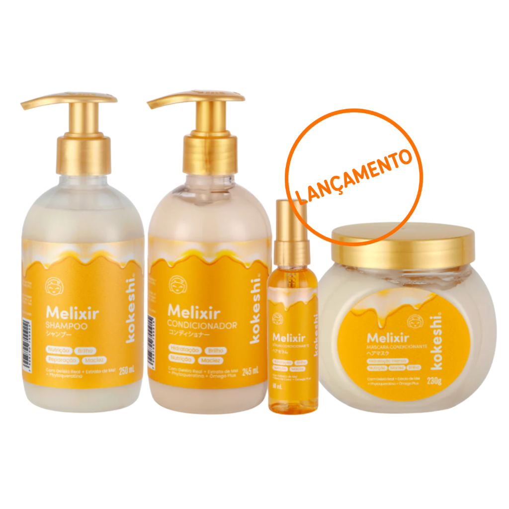 Kit Melixir Kokeshi Shampoo, Condicionador, Máscara e Sérum
