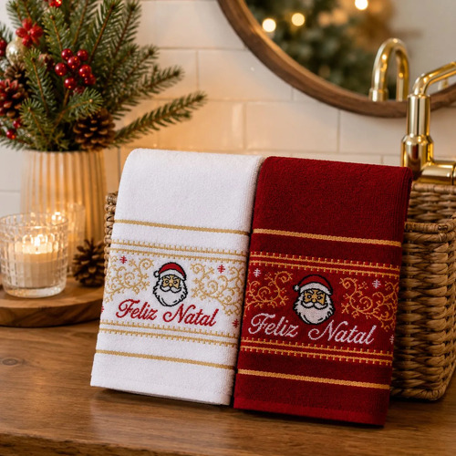 Kit 2 Toalha Natalina Para Lavabo Appel Natal Papai Noel