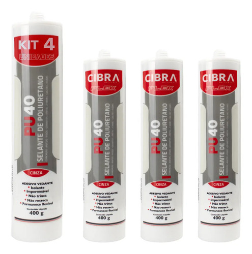 Kit 4 Unidades Selante Poliuretano PU 40 Cibra Flex Cinza