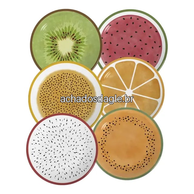 Kit 6 Pratos de Sobremesa Alleanza Coleção Frutas Tropicais