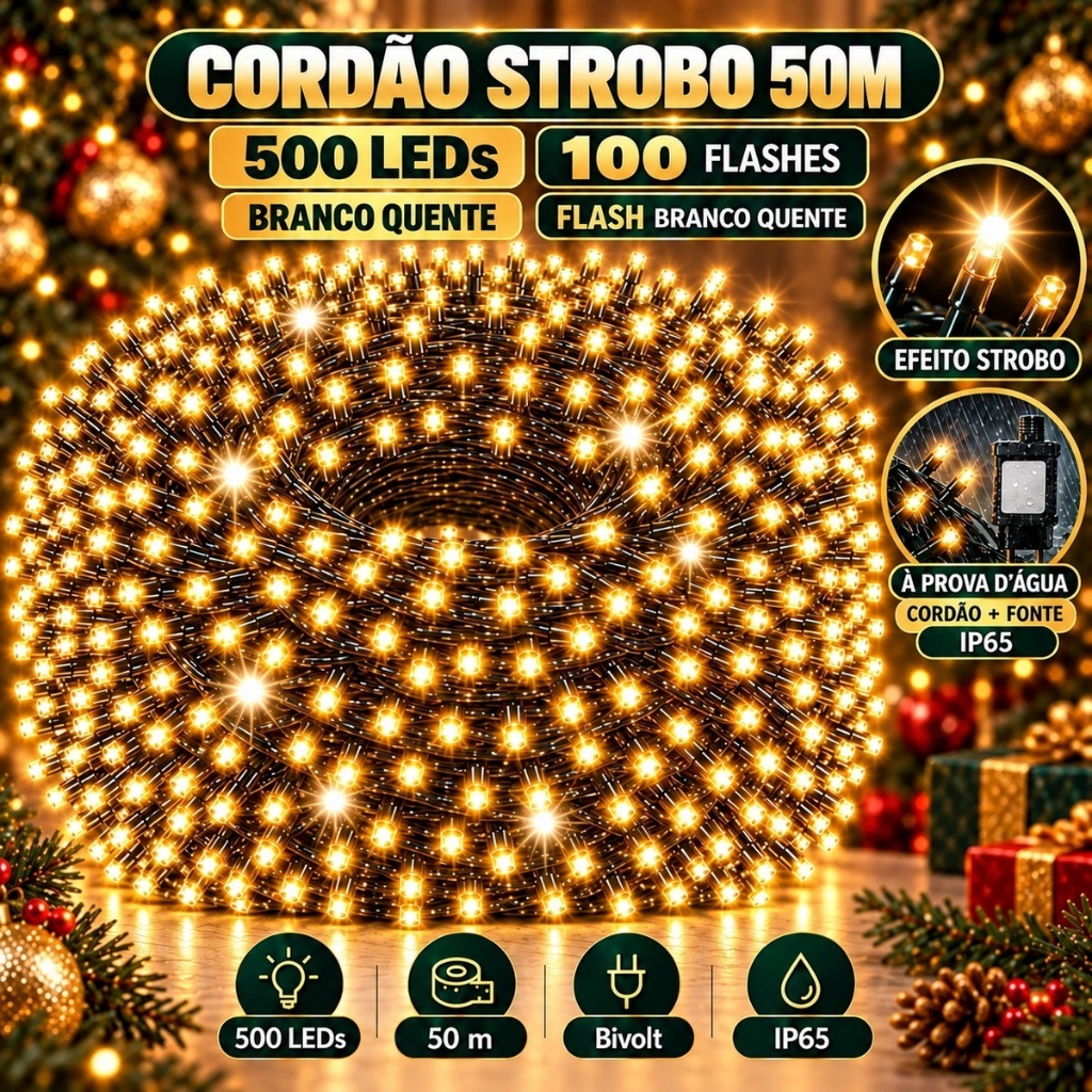 Strobo Pisca Pisca Cordão Natal 500 Leds 50m Bivolt Prova D'Água