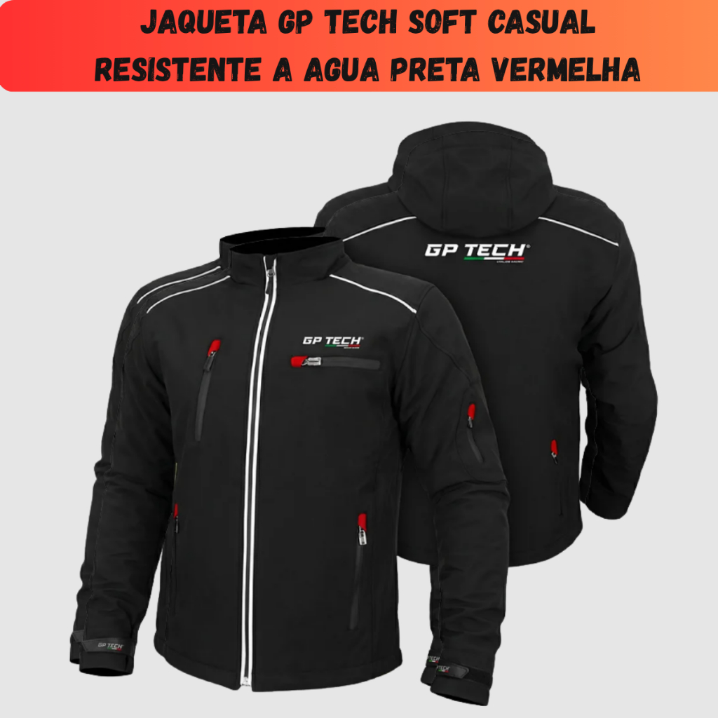 Jaqueta Soft Casual Resistente a Água Preta e Vermelha