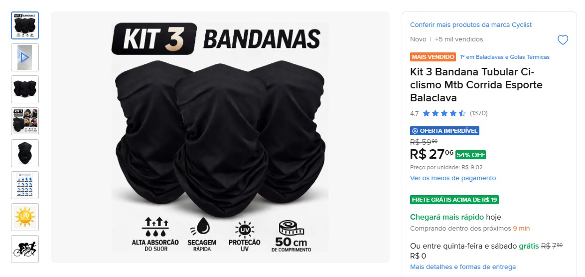 Kit 3 Bandana Tubular Balaclava
