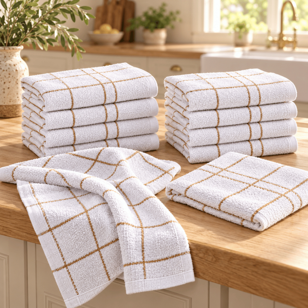 10 Toalhas de Cozinha Algodão Grande Branco Xadrez Laune Haus