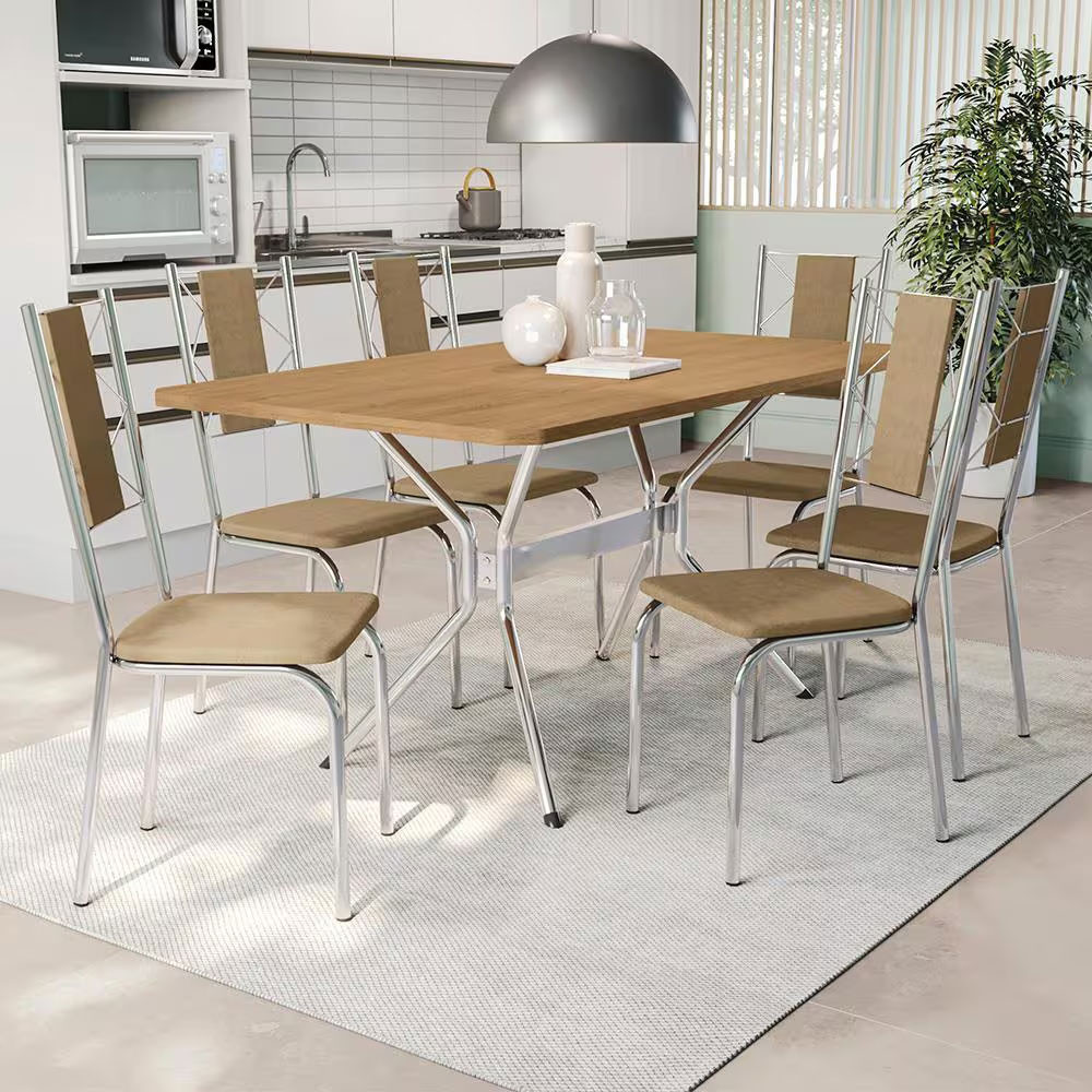 Mesa de Jantar Milano com 6 Cadeiras Estofadas Kappesberg