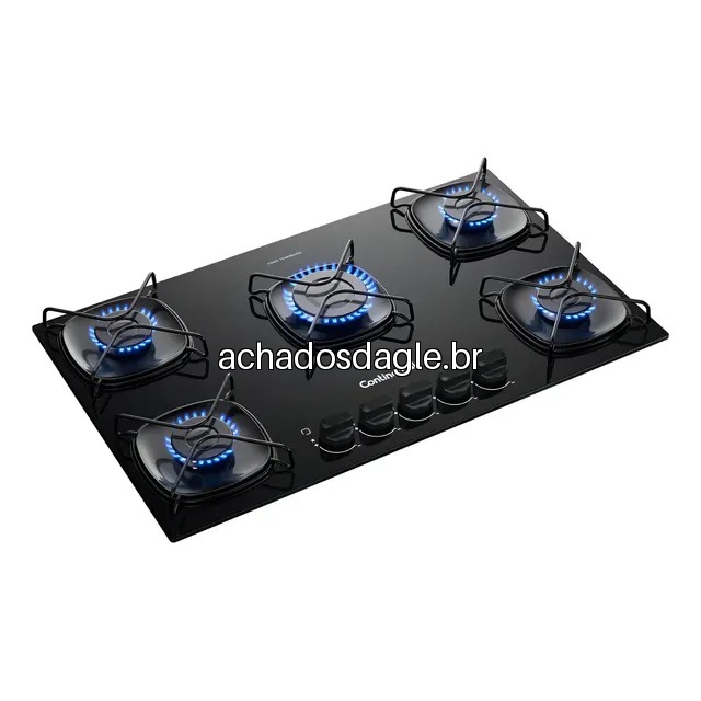 Cooktop Continental 5 Bocas a Gas Preto de Embutir com Mesa de Vidro