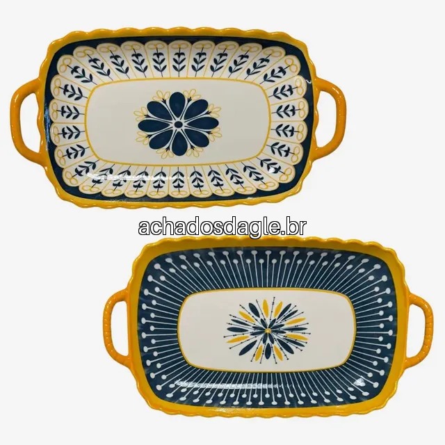Kit 2 Travessas Retangulares em Porcelana Decorada