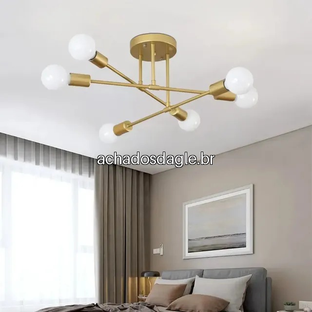 Luminaria Lustre Teto Moderno Pendente para Sala 6 Lampadas 127/220V Dourado