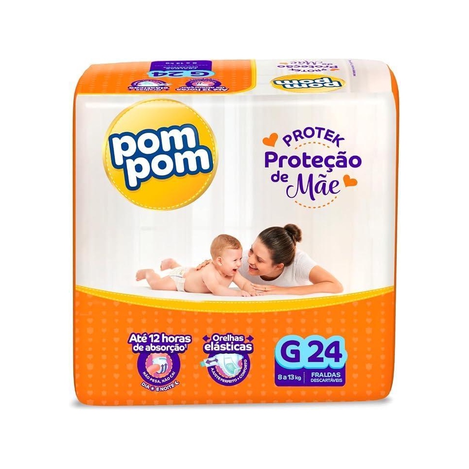 Fralda Pom Pom Protek Proteção de Mãe G com 24
