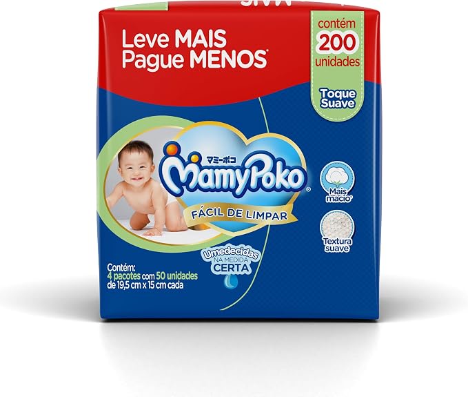 Lenço Mamypoko Toque Suave 200 Unidades (4 pacotes)