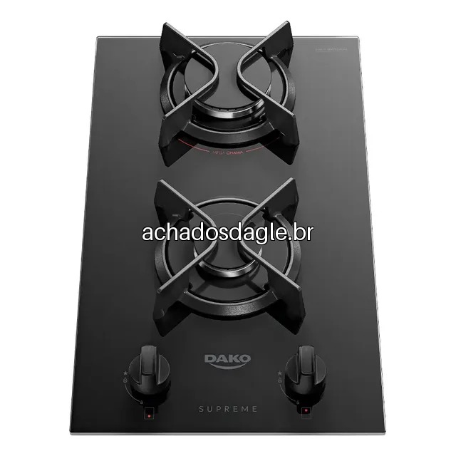 Cooktop A Gás Dako Supreme 2 Bocas Mesa Vidro Temperado Preto