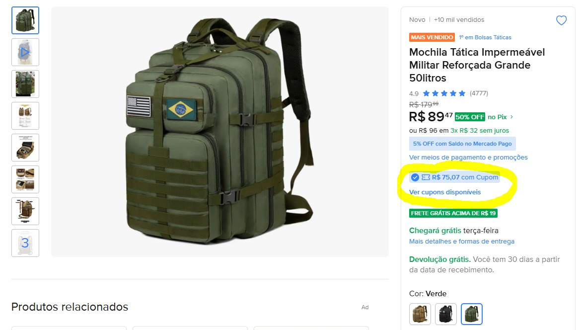 Mochila Tatica Impermeavel Militar Reforcada 50 Litros