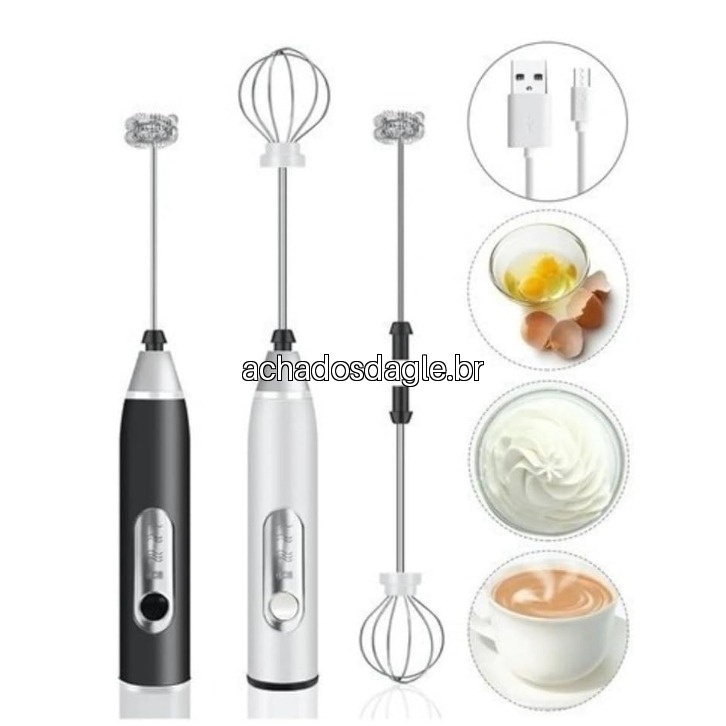 Batedor Misturador Mixer Elétrico Portátil Recarregável 2 em 1