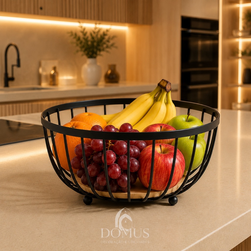 Fruteira de Mesa de Ferro e Bambu para Café da Manhã de Metal Preto Multiuso Cozinha Gourmet | Shopee Brasil