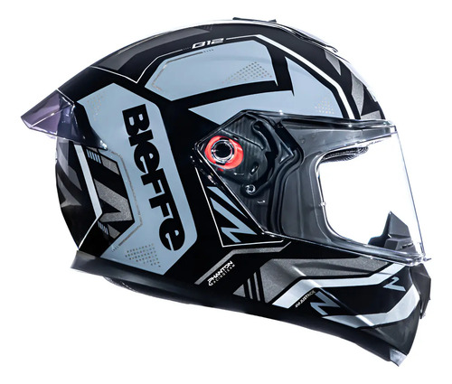 Capacete Moto Bieffe B12 Phanton com spoiler cor preto prata tamanho 60