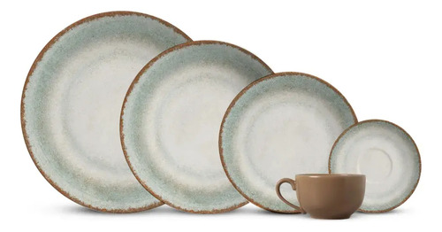 Aparelho de Jantar 20 Peças Durban Alleanza Off White e Verde Orgânico