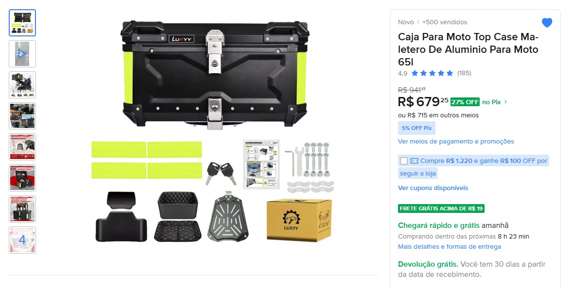 Caja Para Moto Top Case Maletero De Aluminio Para Moto 65l
