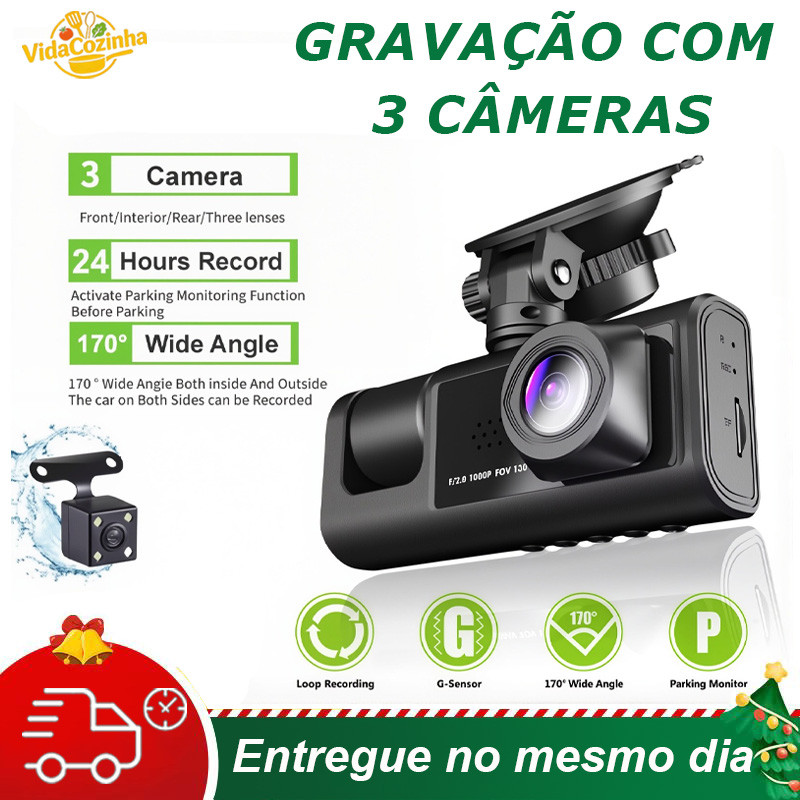 Gravador Veicular 3 Lentes Frontal Interna e Traseira