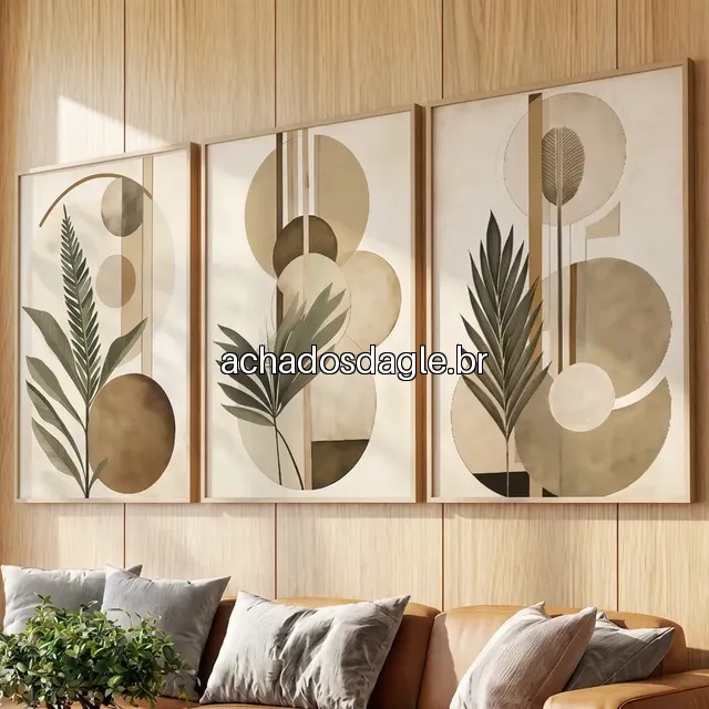 Quadros Decorativos Folhagem Abstrato Clean Bege