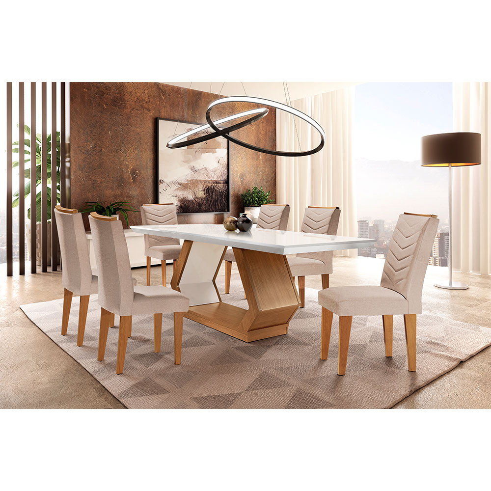 Conjunto Mesa de Jantar 6 Cadeiras Tampo MDF Retangular Rufato