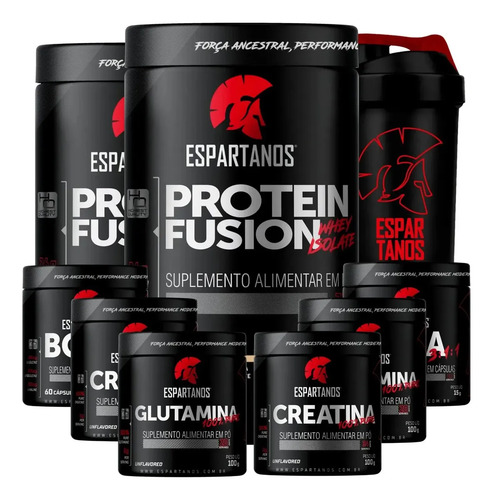 Kit Whey Fusion, BCAA, Creatina, Glutamina e Copo Sabor Baunilha