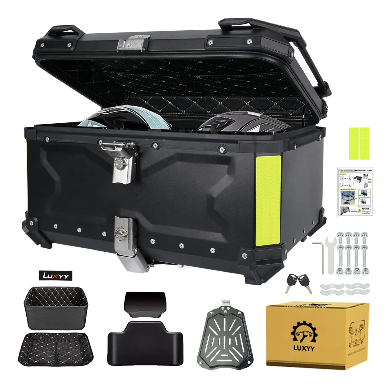 Baú de Alumínio Top Case para Moto 65L com Encosto