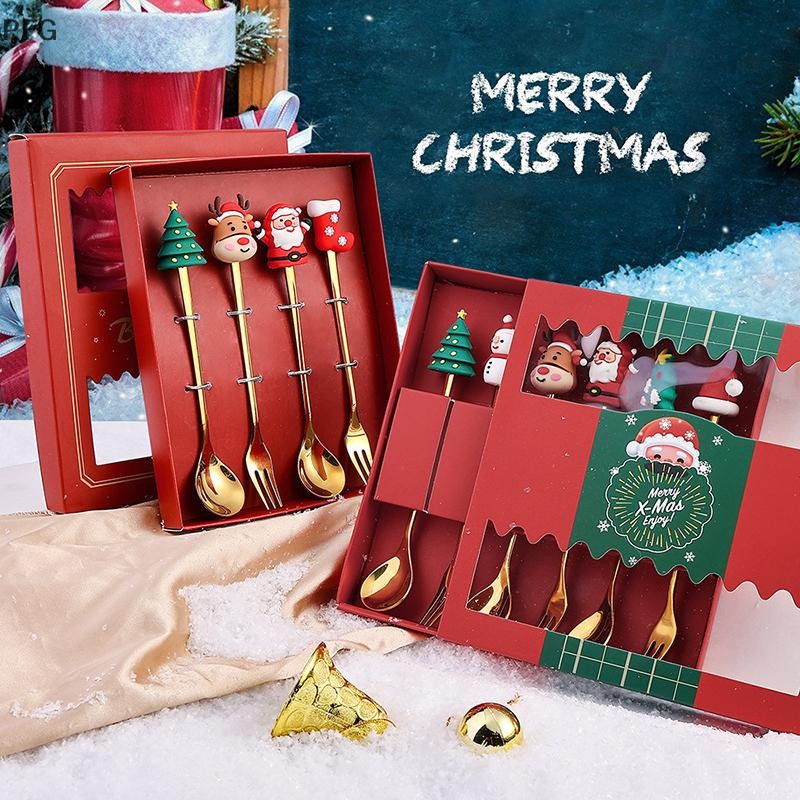 🎄🎄2/4/6 Pçs Conjunto De Garfo E Colher De Natal Utensílios De Mesa Criativos De Aço Inoxidável Garfos Presente Christmas | Shopee Brasil