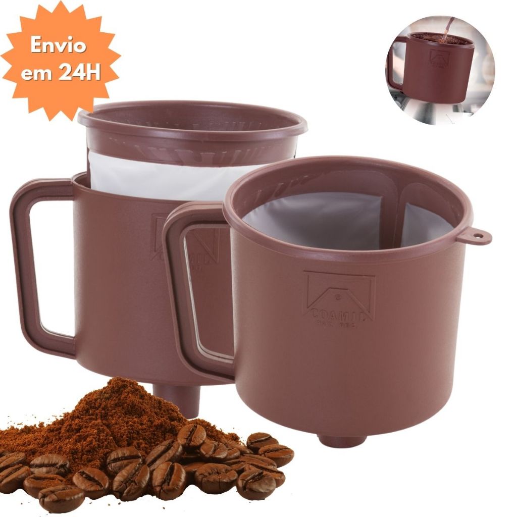 Coador de Cafe Cha com Filtro Reutilizavel 103 com Alca e Suporte