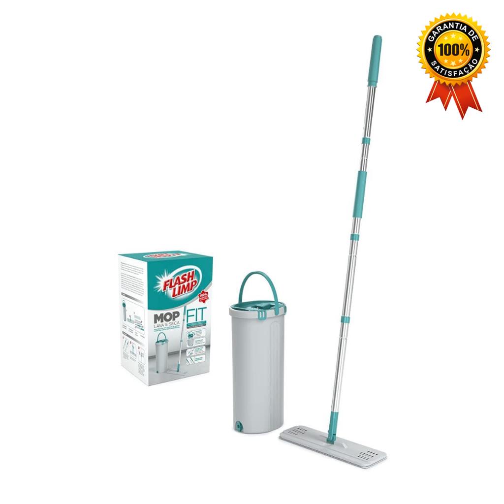 Mop Lava e Seca FIT Balde Com Esfregão Microfibra Flash Limp | Shopee Brasil