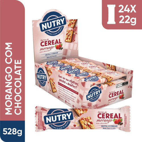 Barra De Cereais Nutry Morango Com Chocolate 528g - Display Com 24 Unidades De 22g Cada