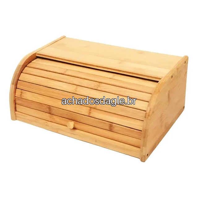 Porta Pão Bambu com Tampa Retrátil Bege