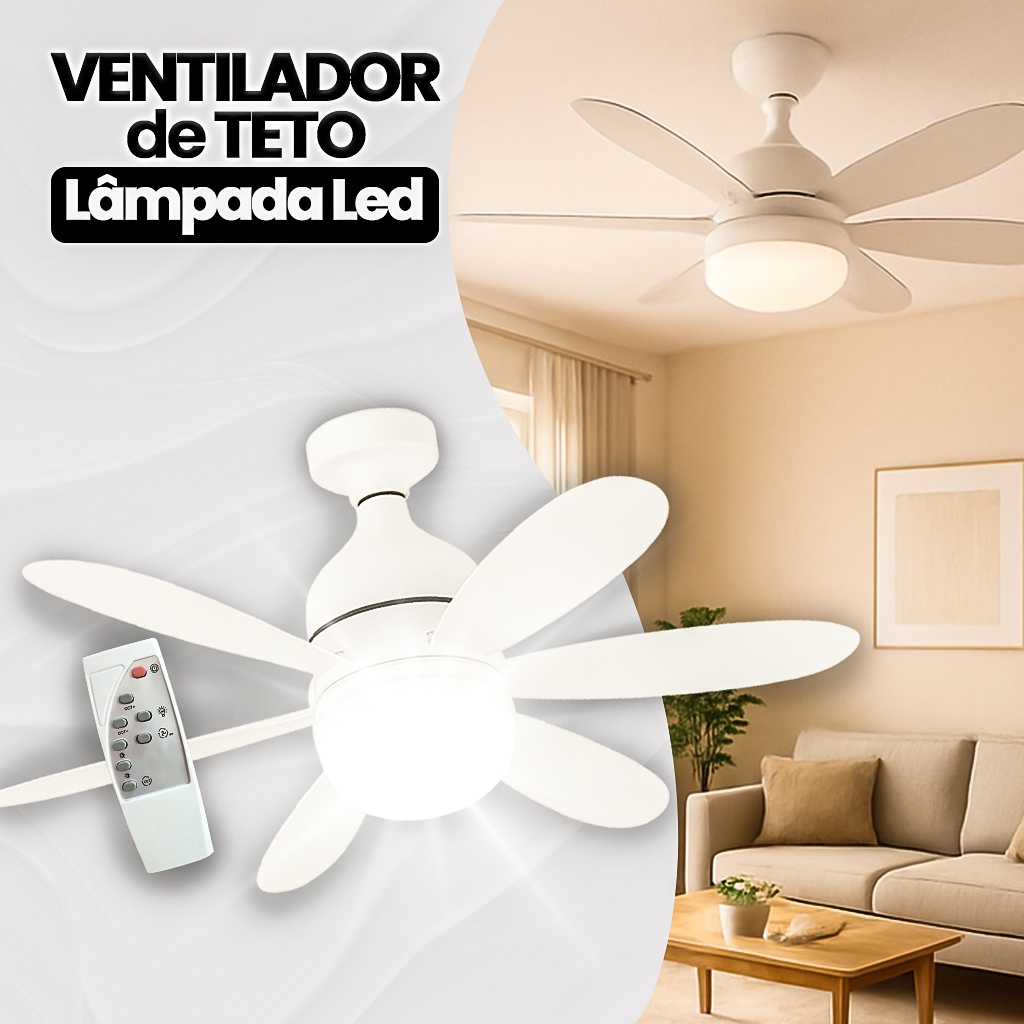 Ventilador Luminária Led 6 Pás Lâmpada Soquete Bocal E27 Teto 3 Cores Luz Branco Amarelo Bivolt | Shopee Brasil