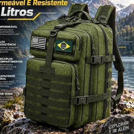 Mochila Tática 50L Impermeável Verde