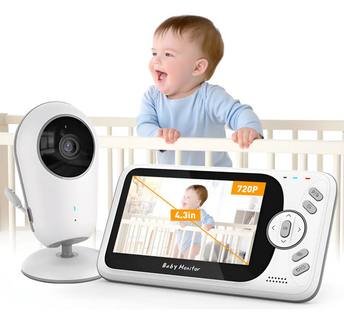 Baba Eletronica Baby Monitor 4.3" Sem Fio com Camera Recarregavel Bivolt Branca