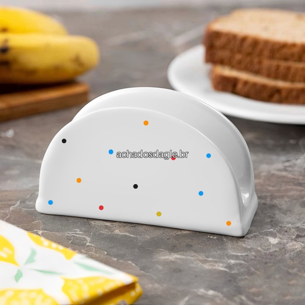 Porta Guardanapo Porcelana Branco Poá