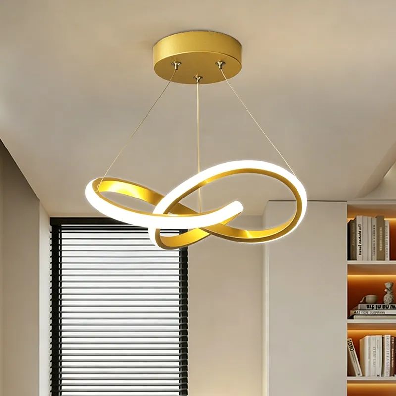 Lustre Pendente Moderna Led,luminaria Dourado Redondo Sala