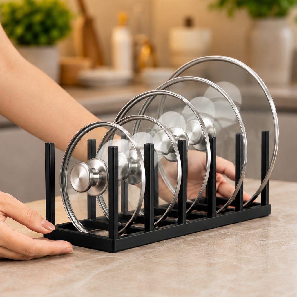Suporte Organizador para Tampas de Panelas e Caçarolas Porta Tampas para Armário e Bancada de Cozinha | Shopee Brasil