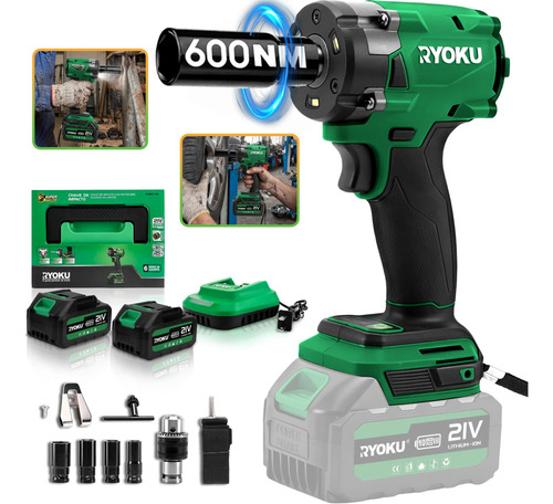 Chave de Impacto Ryoku Brushless 21V 600Nm 1/2 com 2 Baterias