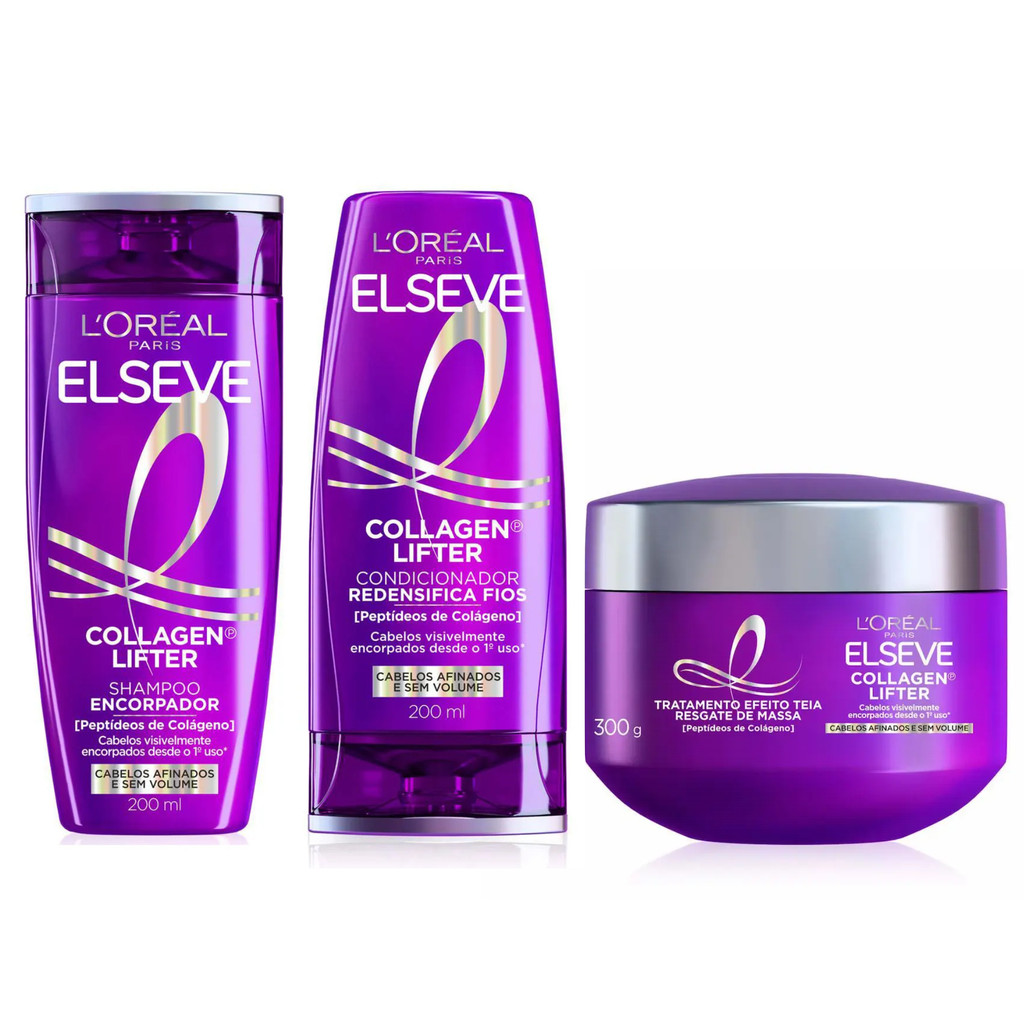 Kit Elseve Colageno Lifter Shampoo 200ml + Condicionador 170ml + Mascara 300g