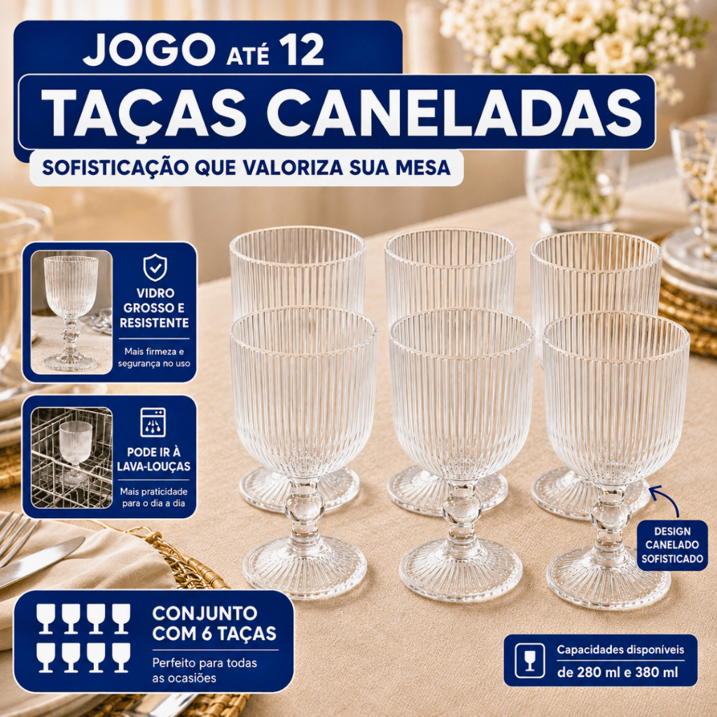Jogo de Taças Caneladas de Vidro Design Grafiato Versalhes