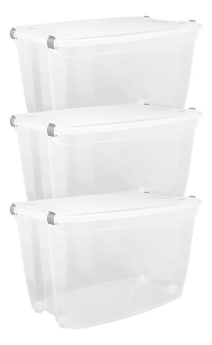 3 Caixas Organizadoras Plástico 78L Transparente