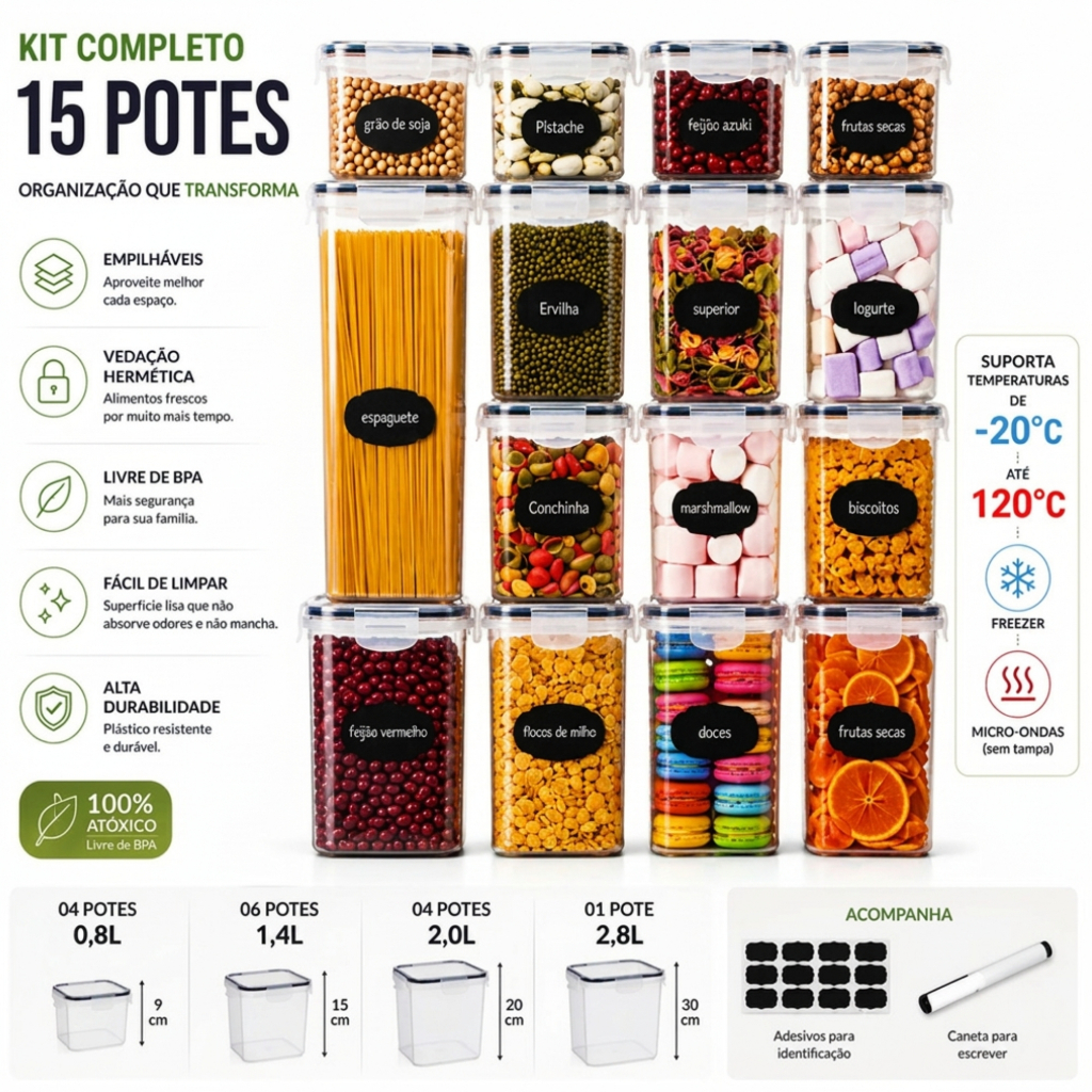 Kit 15 Potes Herméticos