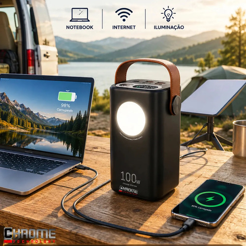 Power Bank 60.000mah 100w - Starlink Mini Ultra Rápido Carregador Portátil E Notebooks Celulares Computadores Viagens Trabalho Home Office Proteções Contra Sobrecarga Curto-circuito Chrome Technology. - R$ 299,9