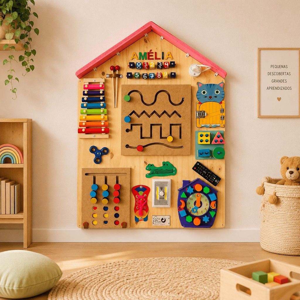Painel Sensorial Montessori em Madeira Educativo
