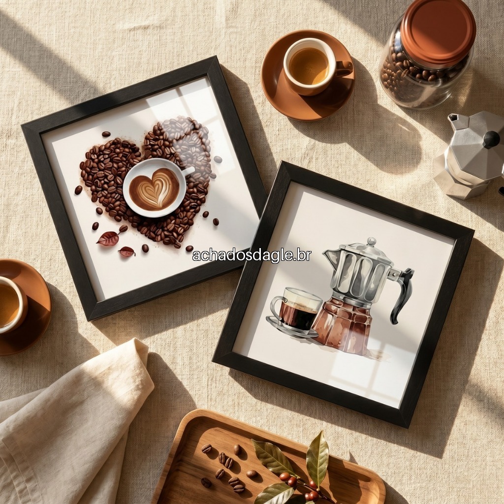 Kit 2 Quadros Decorativos 18x18 Cozinha Cantinho do Café
