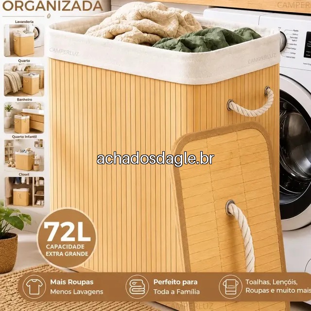 Cesto Organizador Bambu Dobrável 72L Camperluz