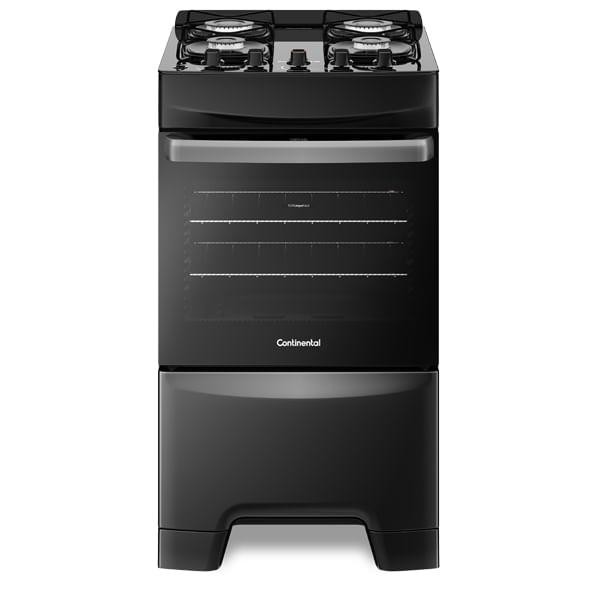 Fogão 4 Bocas Continental Preto Automático com Mesa de Vidro