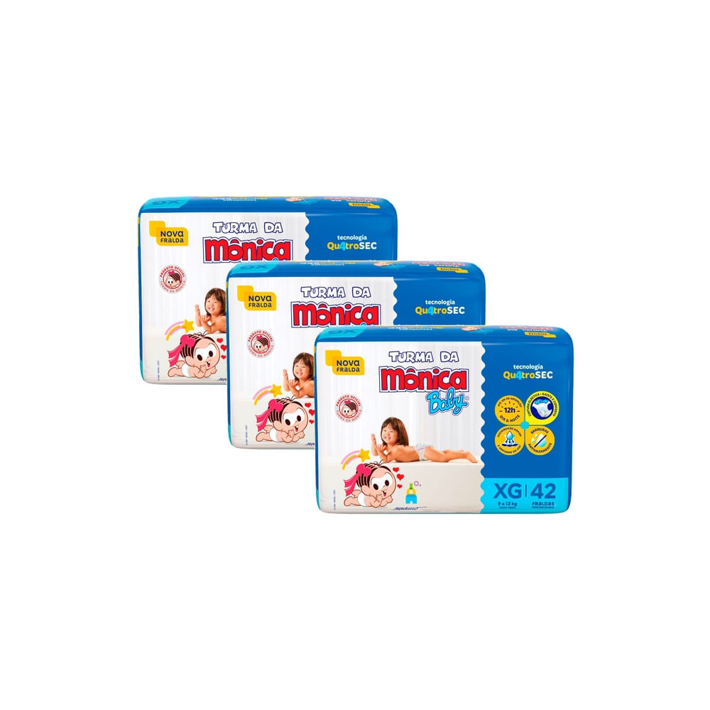 Kit 3 Fralda Turma da Mônica Baby Mega Tamanho XG 42 Unidades Descartáveis | Shopee Brasil