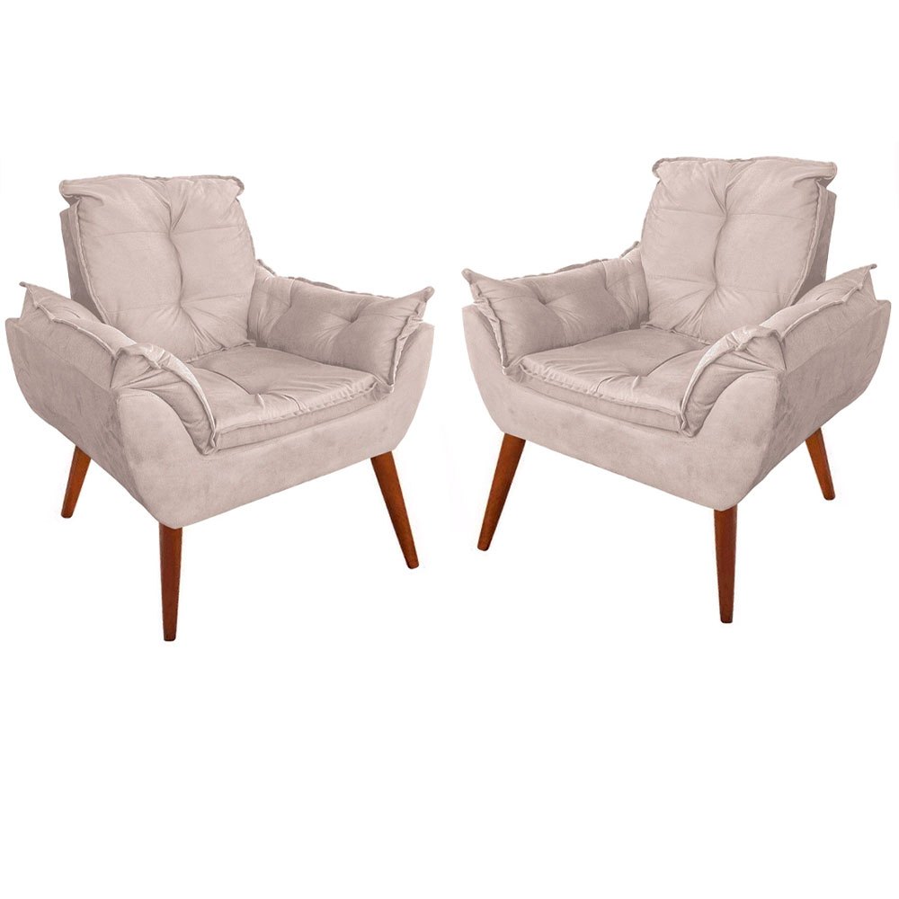 Kit 2 Poltronas Opala Decorativa Suede Premium Amamentação Recepção