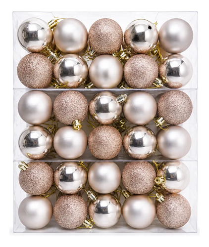 Kit 60 Bola Natal 5cm Lisas Foscas Glitter Árvore Decoração Champagne Gold